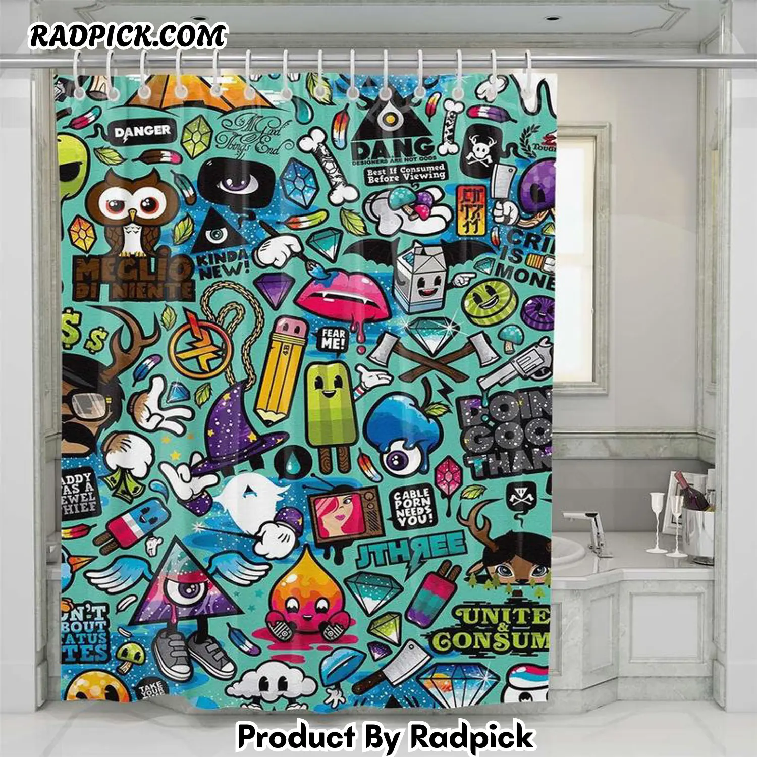 Thrasher pattern shower curtain set bathroom set for bathroom decor best gift for friends rp38780